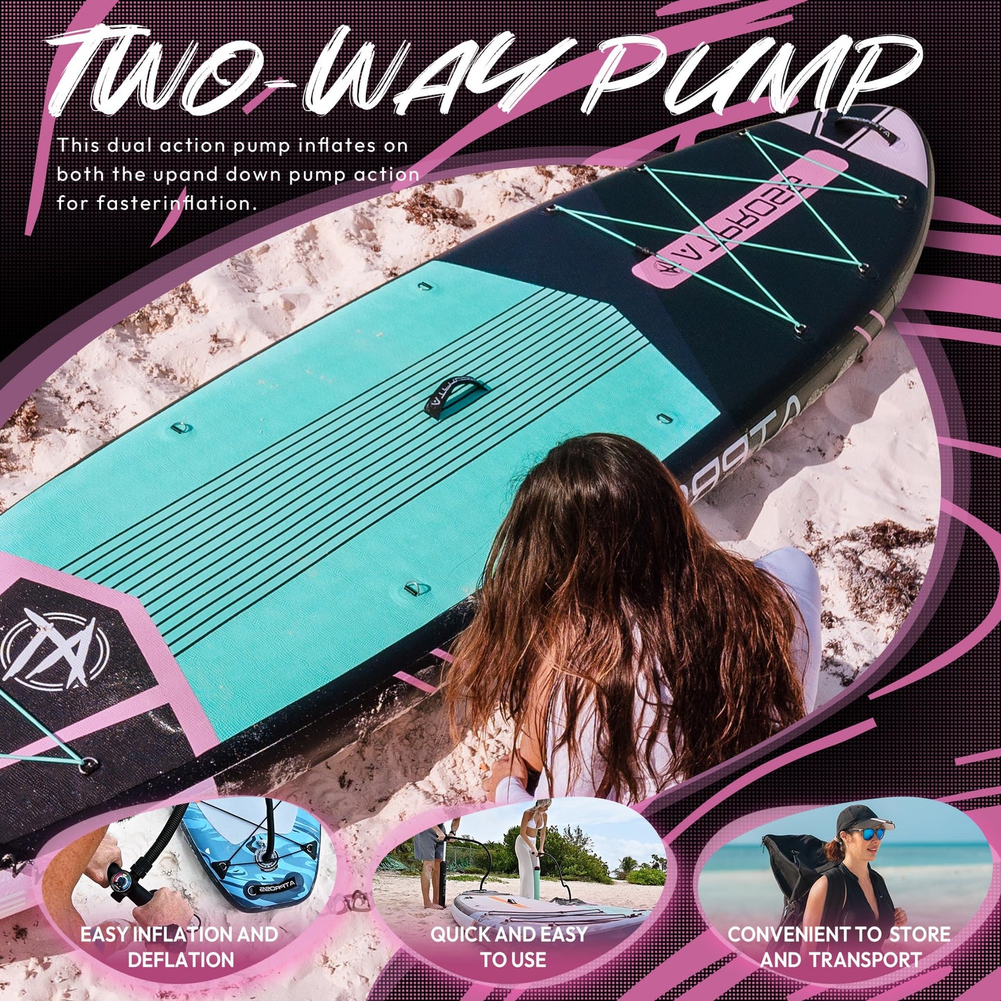 ATPROSS 350x89x15cm Inflatable SUP Board, extra breit & stabil, 200kg, inkl. Zubehör-Set & Rucksack, Kajak-Board fĂŒr Yoga, Angeln & Surfen
