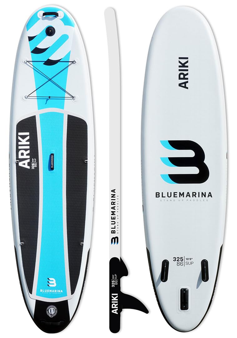 Bluemarina Ariki SUP Board aufblasbar 325x86x15cm, 140kg Tragkraft, inkl. Paddel-Set & Surfbrett-Zubehör, 5 Jahre Garantie