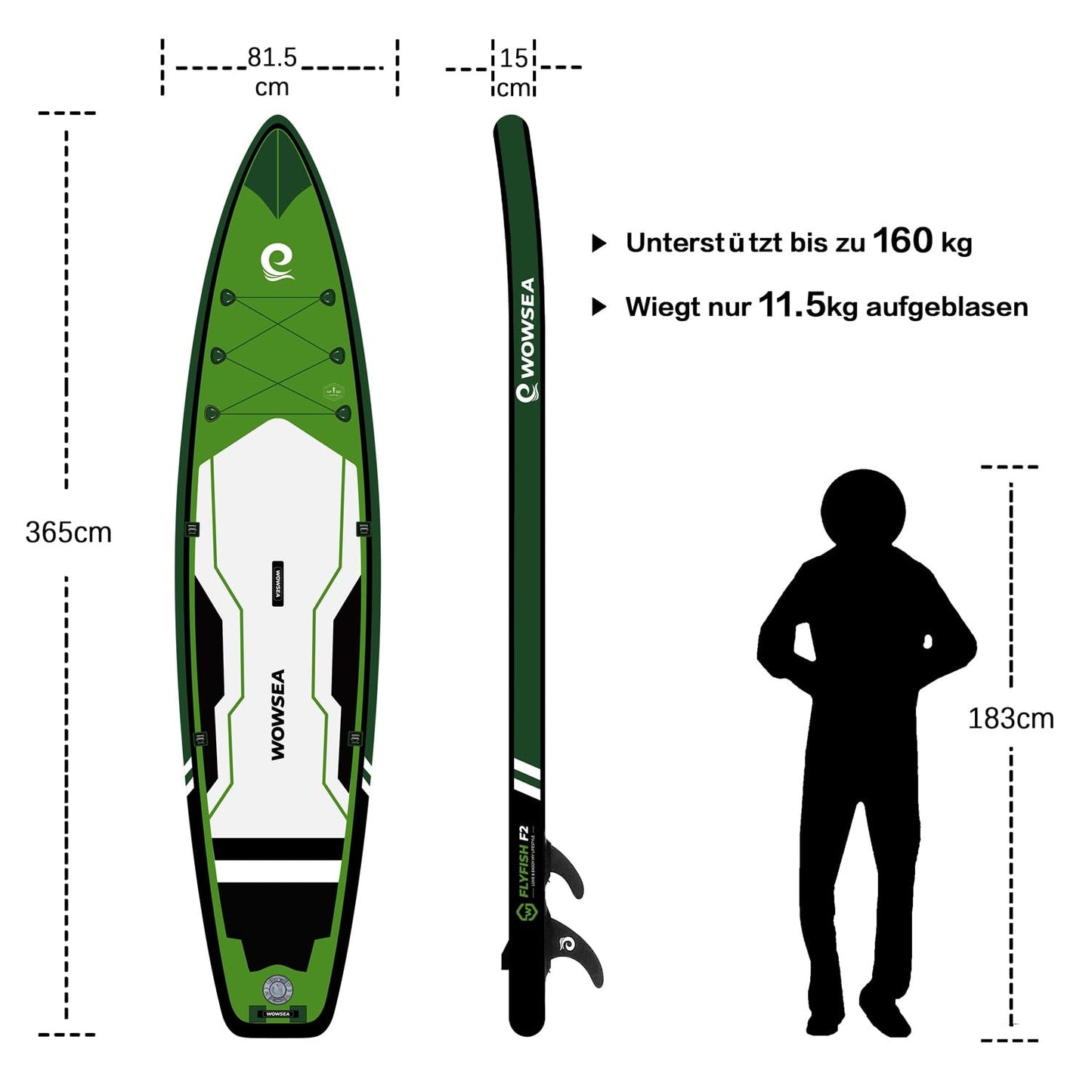 WOWSEA Flyfish F2 Aufblasbares SUP Board, stabiles & langlebiges Touren-Paddleboard, inkl. Zubehör-Kit, ideal zum Gleiten, Lernen & Rennen