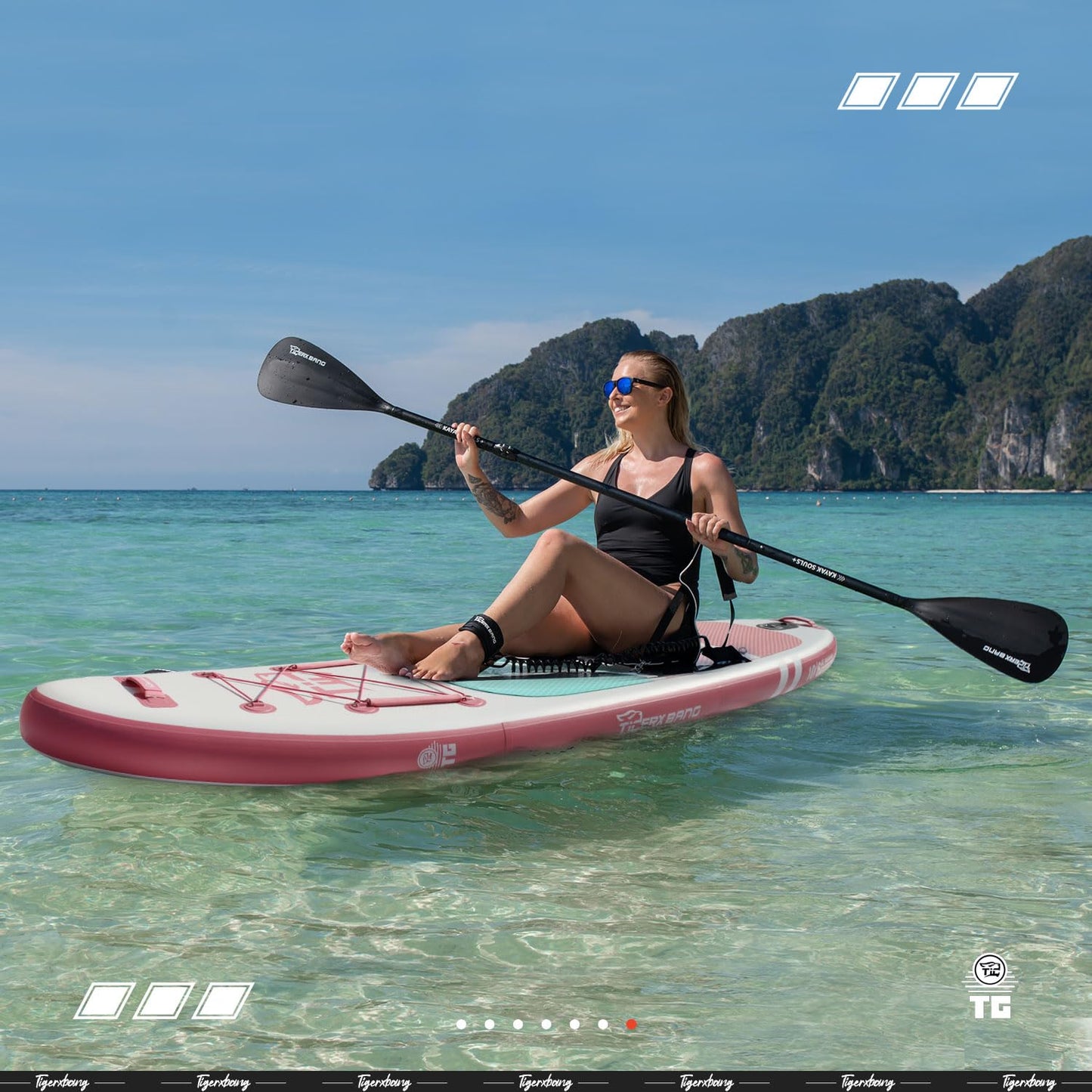 TIGERXBANG SUP Board 320x82x15cm, aufblasbar mit Doppelpaddel & Kajak-Sitz, robustes Stand Up Paddleboard, Defender-Pro Kollektion Rosa