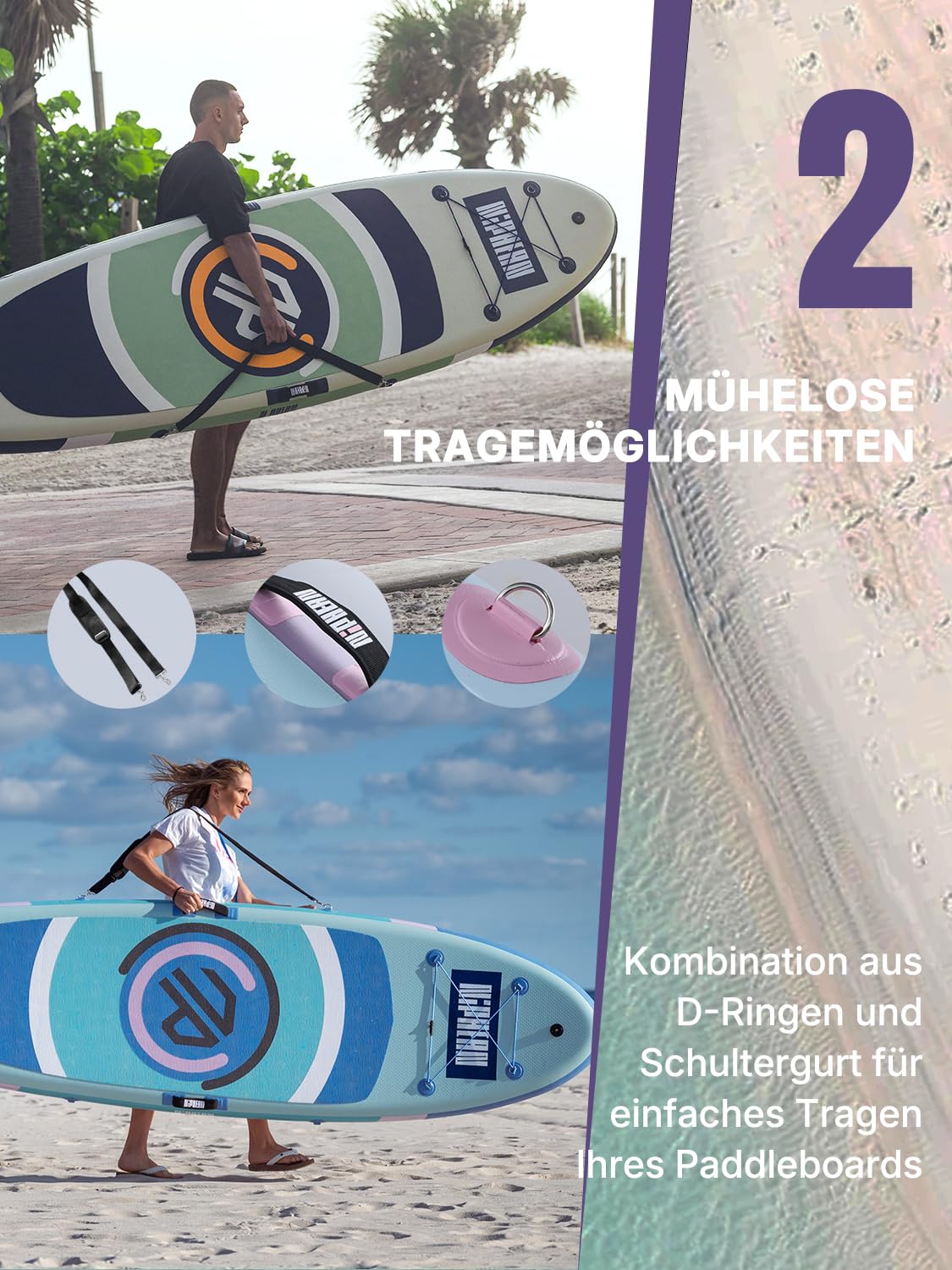 Niphean SUP Board 305cm, aufblasbar mit Balancierflügel, robustem Zubehör, für Erwachsene, vielseitig als Yoga- & Freizeit-Paddleboard