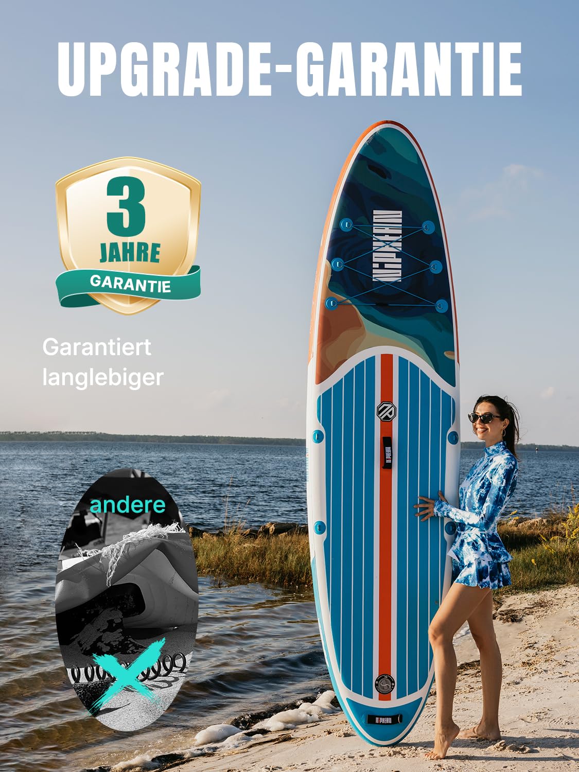 Niphean SUP Board 320cm für Erwachsene, bis 200kg Tragkraft für 2 Personen, inkl. Sitz & Zubehör, Paddleboard für alle Fähigkeitsstufen