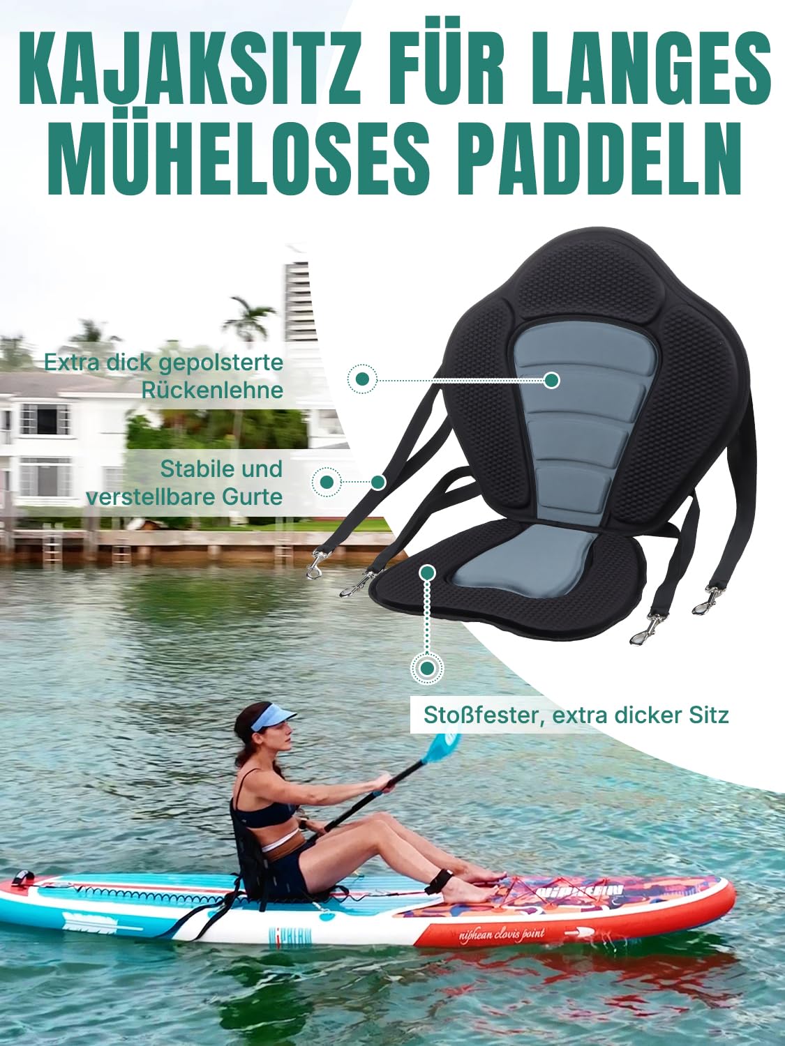 Niphean SUP Board 320cm für Erwachsene, bis 200kg Tragkraft für 2 Personen, inkl. Sitz & komplettem Zubehör, geeignet für alle Fähigkeitsstufen