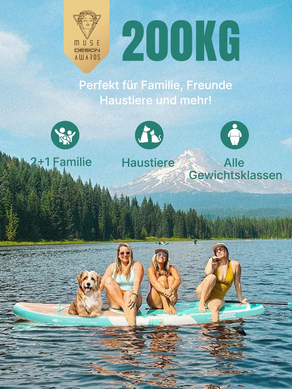 Niphean SUP Board 320cm für Erwachsene, bis 200kg Tragkraft für 2 Personen, inkl. Sitz & Zubehör, Paddleboard für alle Fähigkeitsstufen