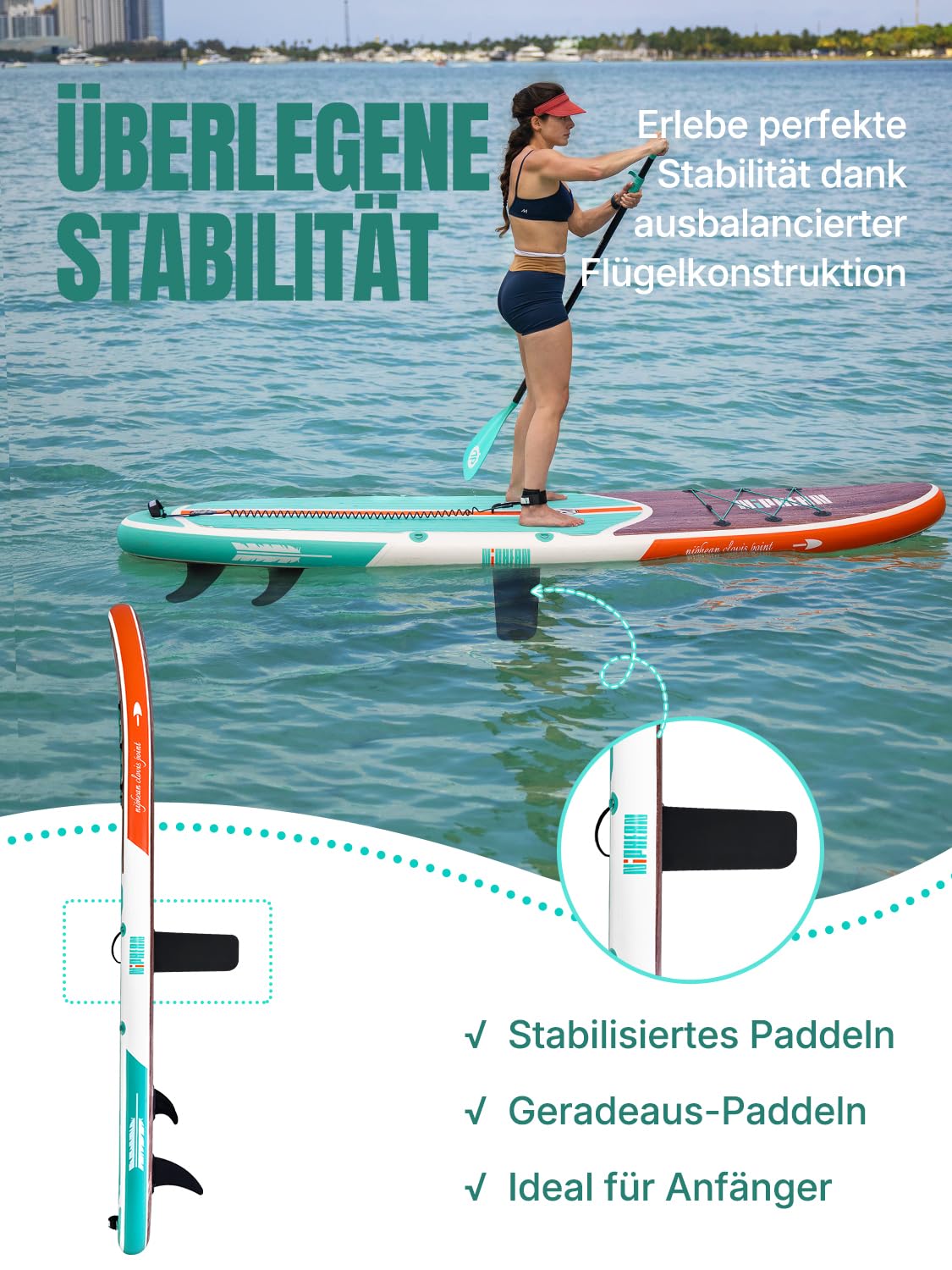 Niphean SUP Board 320cm für Erwachsene, bis 200kg Tragkraft für 2 Personen, inkl. Sitz & Zubehör, Paddleboard für alle Fähigkeitsstufen