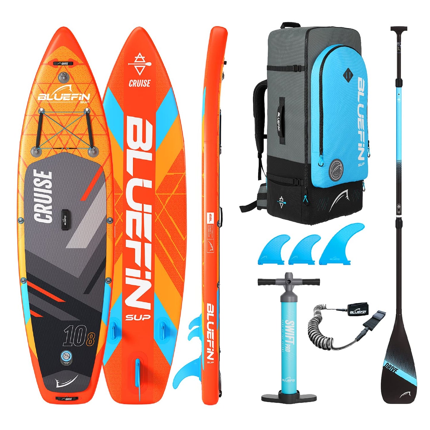 Bluefin Cruise 10'8 Aufblasbares SUP Board für Erwachsene, tragbar & reisetauglich, inkl. Paddleboard-Paket & komplettem Zubehör