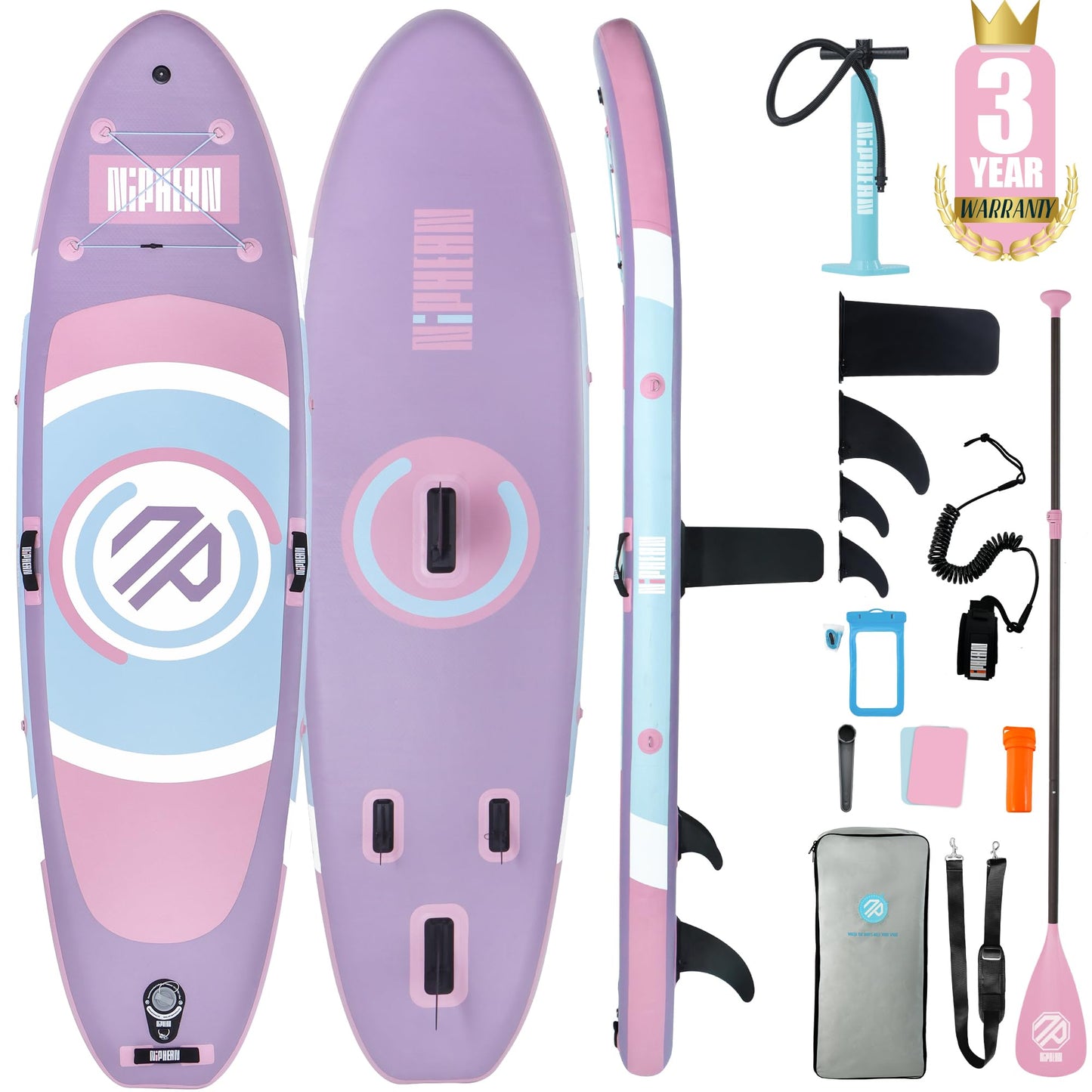 Niphean SUP Board 305cm, aufblasbar mit Balancierflügel, robustem Zubehör, für Erwachsene, vielseitig als Yoga- & Freizeit-Paddleboard