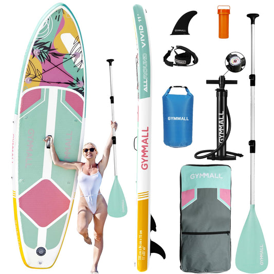 GYMMALL Aufblasbares SUP Board für Erwachsene & Jugendliche, breites rutschfestes Deck, inkl. Premium-Zubehör & Tragetasche, für alle Levels
