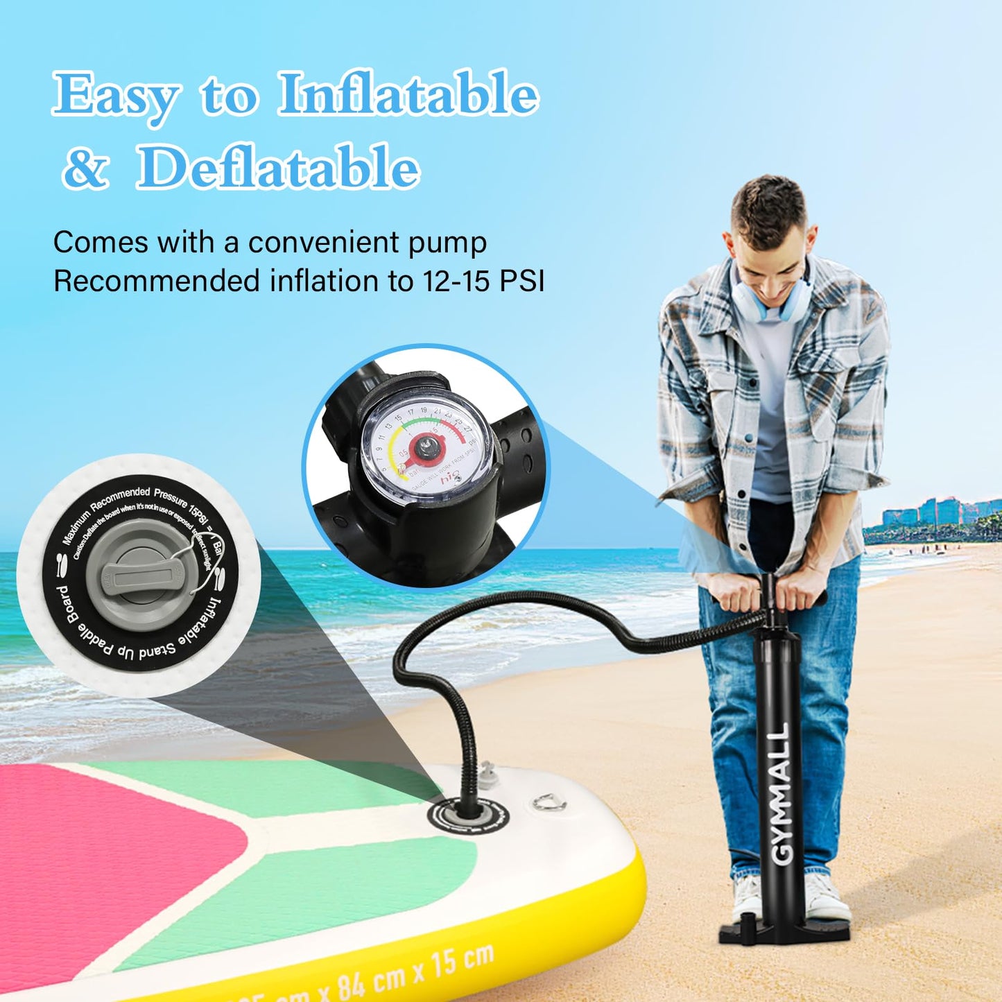 GYMMALL Aufblasbares SUP Board für Erwachsene & Jugendliche, breites rutschfestes Deck, inkl. Premium-Zubehör & Tragetasche, für alle Levels