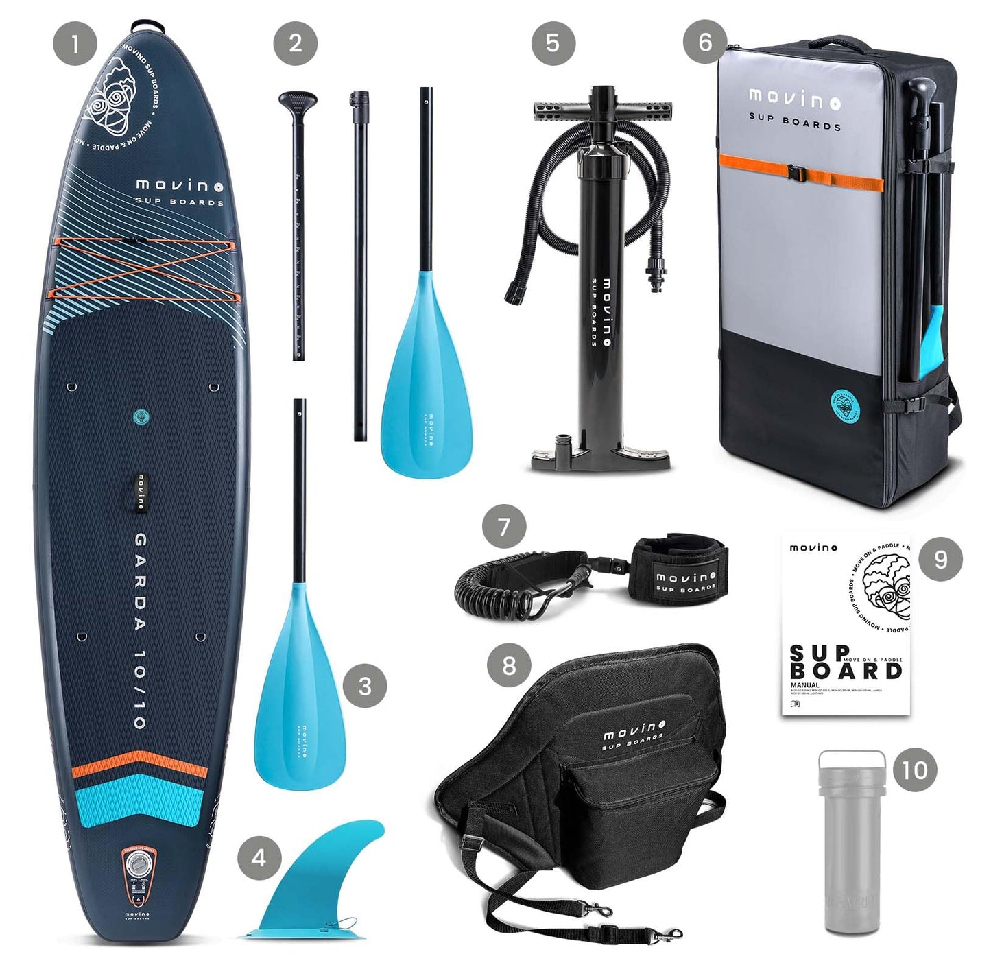 Movino Garda Allround SUP Board 10’10" (330cm), aufblasbar & leicht, inkl. Zubehör-Set, Stand Up Paddle Board für Wassersport & Freizeit