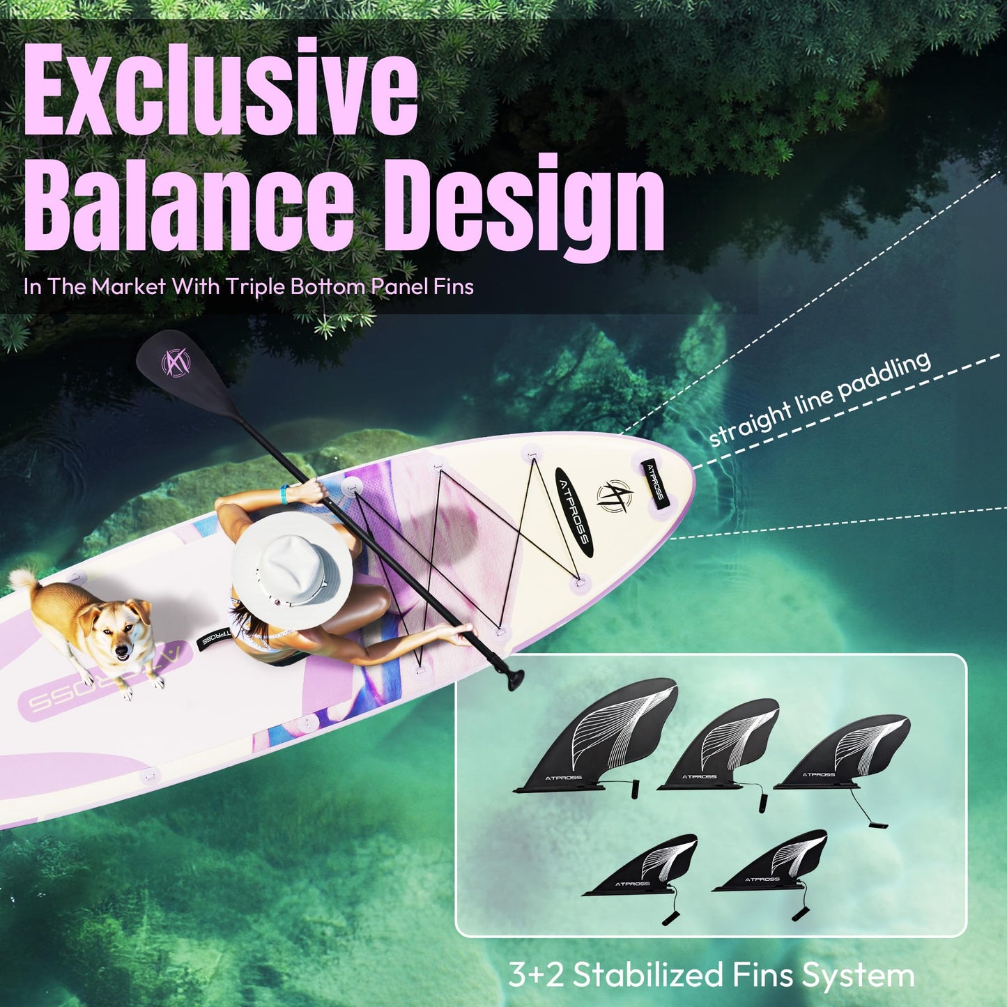 ATPROSS 12'x36 Inflatable SUP Board, extra breit & stabil, 450lbs, inkl. Zubehör-Set & Rucksack, Kajak-Board für Yoga, Angeln & Surfen
