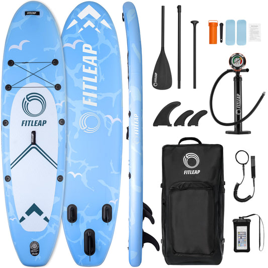 Fitleap Premium SUP Board aufblasbar, Set mit Hochdruckpumpe, verstellbarem Paddel & Rucksack, ideal für Anfänger & Profis, Yoga & Surfen