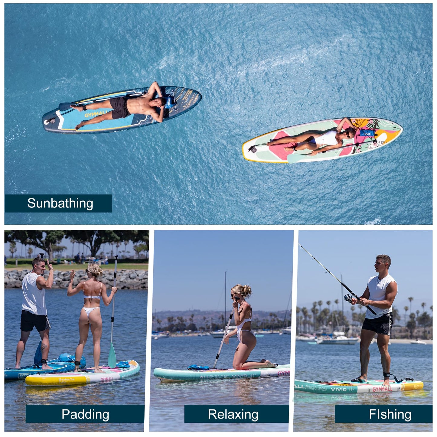 GYMMALL Aufblasbares SUP Board für Erwachsene & Jugendliche, breites rutschfestes Deck, inkl. Premium-Zubehör & Tragetasche, für alle Levels