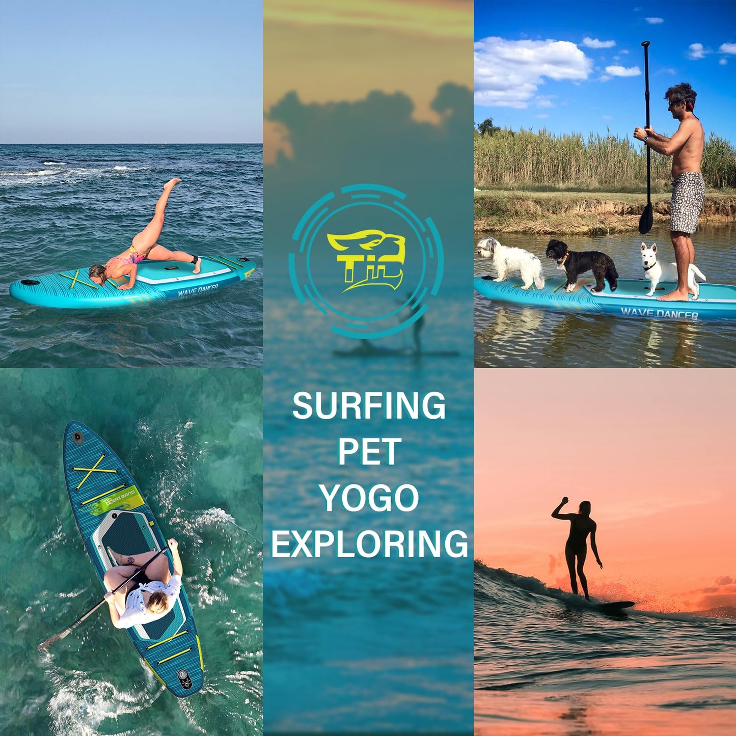 TIGERXBANG Aufblasbares SUP Board 335x86x15cm, vielseitig & stabil, für Erwachsene & Jugendliche, inkl. komplettem Zubehör, Wave Rider Blau