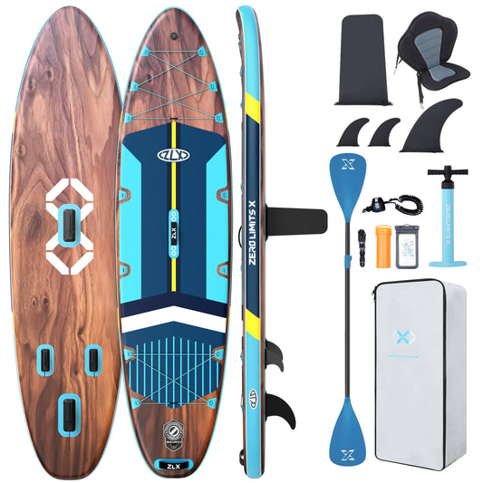 ZLX SUP Board 350cm extra groß, aufblasbar mit Sitz, bis 550lb Tragkraft, stabiles rutschfestes Deck, inkl. Pumpe & Paddel, ideal für Anfänger