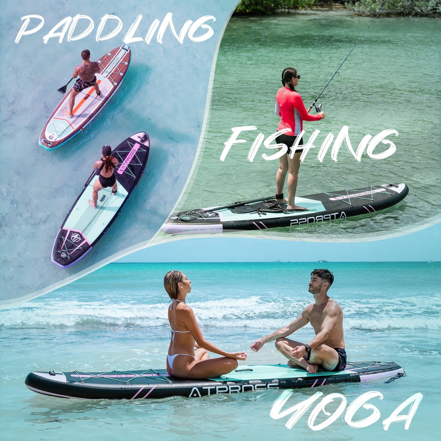 ATPROSS 350x89x15cm Inflatable SUP Board, extra breit & stabil, 200kg, inkl. Zubehör-Set & Rucksack, Kajak-Board für Yoga, Angeln & Surfen
