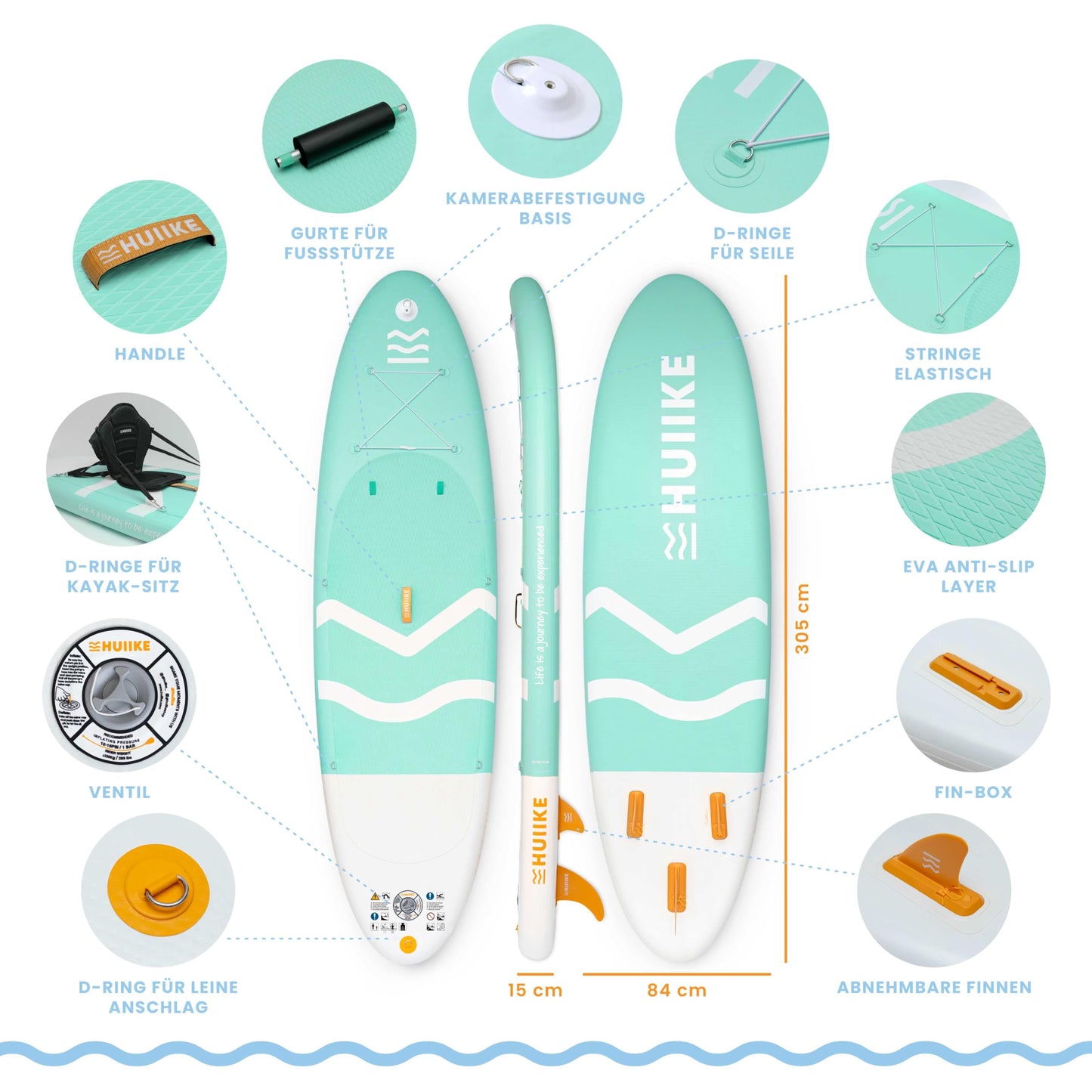 HUIIKE Aufblasbares SUP Board Set mit Aluminium-Paddel & Zubehör, stabiles langlebiges Stand Up Paddleboard für Erwachsene & Einsteiger
