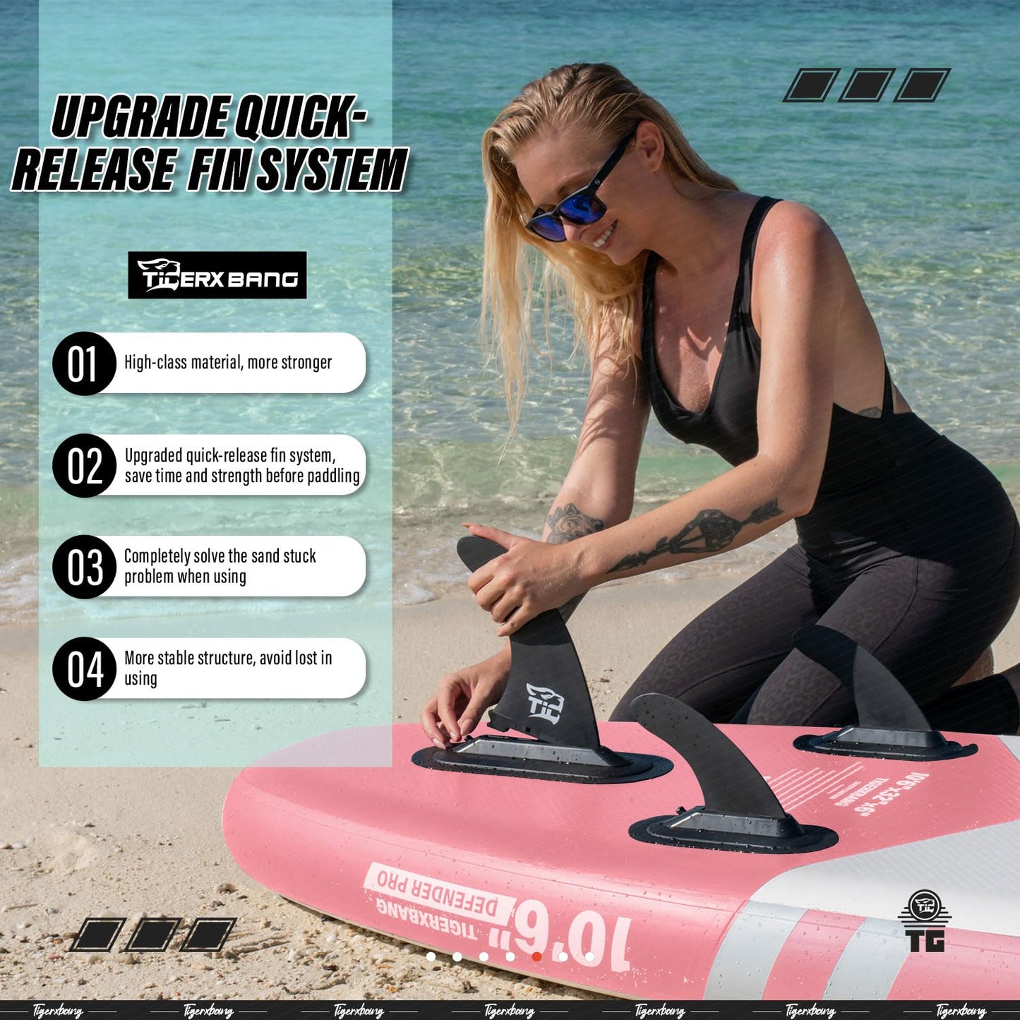 TIGERXBANG SUP Board 320x82x15cm, aufblasbar mit Doppelpaddel & Kajak-Sitz, robustes Stand Up Paddleboard, Defender-Pro Kollektion Rosa