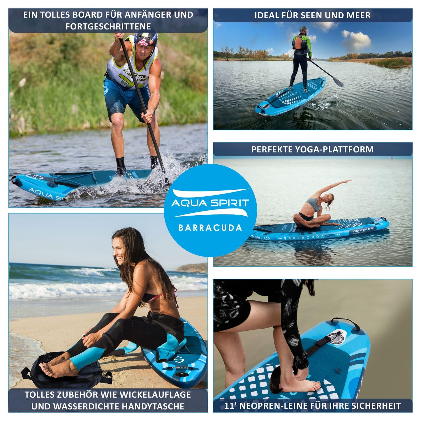 Aqua Spirit SUP 2024 Aufblasbares Paddle Board 320x81x15cm, inkl. Kajak-Umbausatz, Paddel, Rucksack, Pumpe, Zubehör, 2 Jahre Garantie