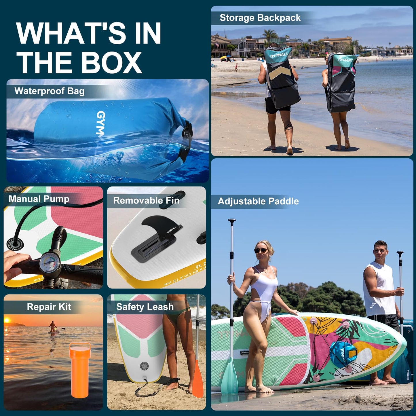 GYMMALL Aufblasbares SUP Board für Erwachsene & Jugendliche, breites rutschfestes Deck, inkl. Premium-Zubehör & Tragetasche, für alle Levels