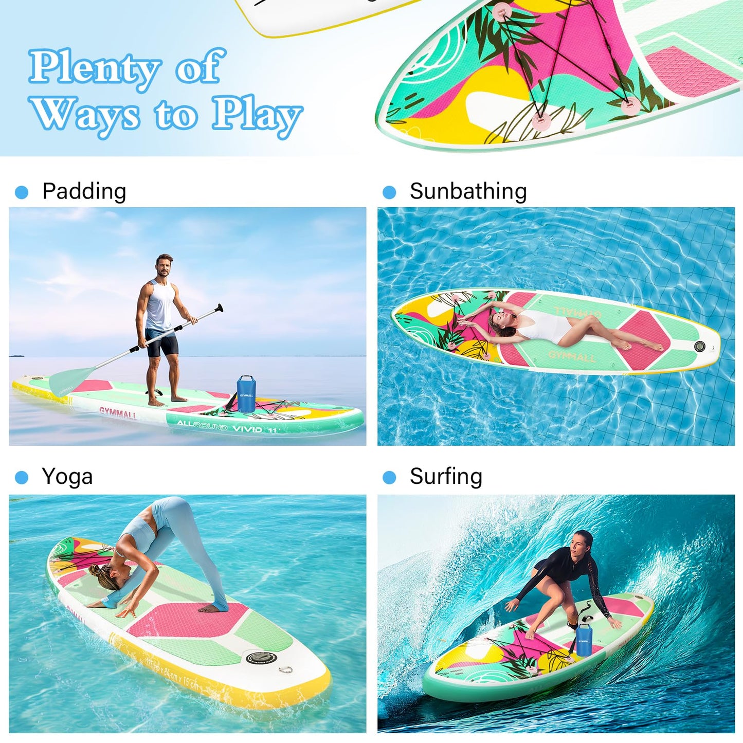 GYMMALL Aufblasbares SUP Board für Erwachsene & Jugendliche, breites rutschfestes Deck, inkl. Premium-Zubehör & Tragetasche, für alle Levels