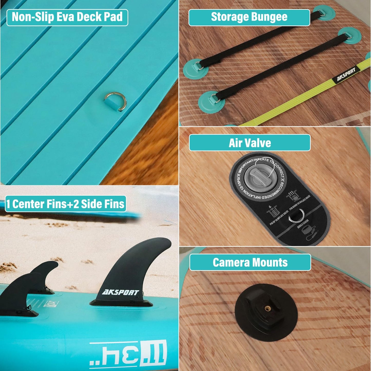 AKSPORT 11' Aufblasbares SUP Board mit Zubehör, stabiles Design, rutschfestes Deck, 2-in-1 Paddle/Kajak Board für Paddeln & Fischen