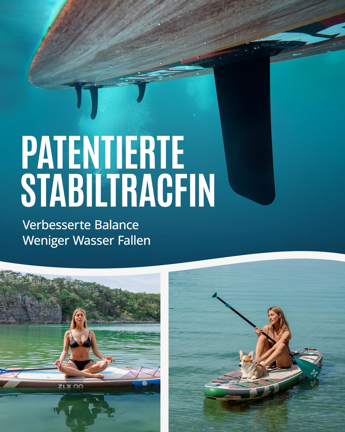 ZLX SUP Board 320cm mit Sitz, aufblasbar & stabil, rutschfestes Deck, inkl. Pumpe, für Erwachsene, Familien & einsteigerfreundlich