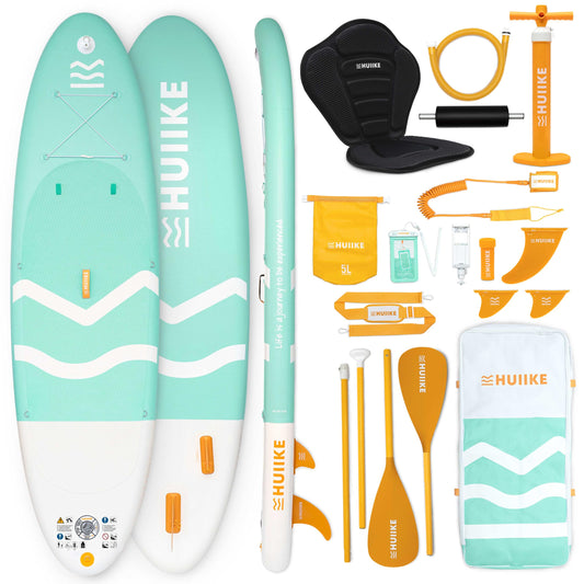 HUIIKE Aufblasbares SUP Board Set mit Aluminium-Paddel & Zubehör, stabiles langlebiges Stand Up Paddleboard für Erwachsene & Einsteiger
