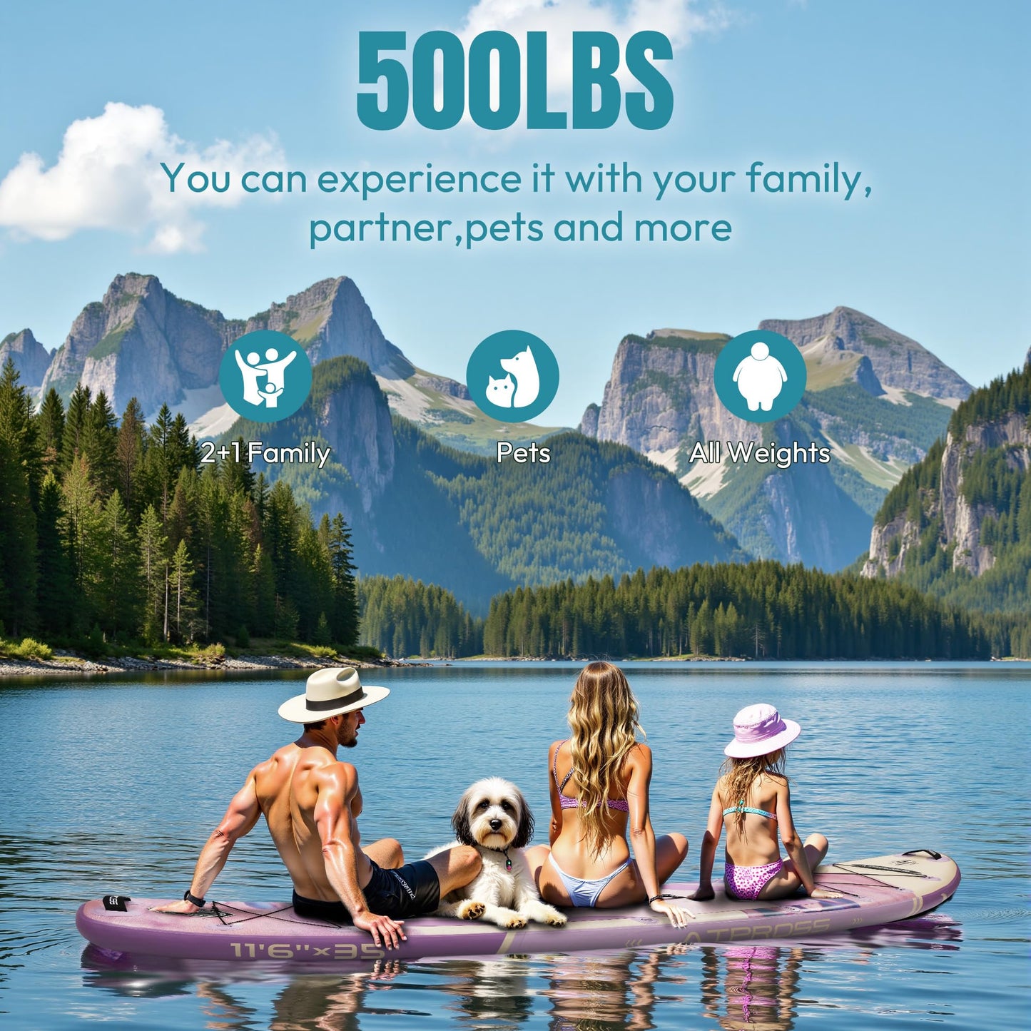 ATPROSS 12'x36 Inflatable SUP Board, extra breit & stabil, 450lbs, inkl. Zubehör-Set & Rucksack, Kajak-Board für Yoga, Angeln & Surfen