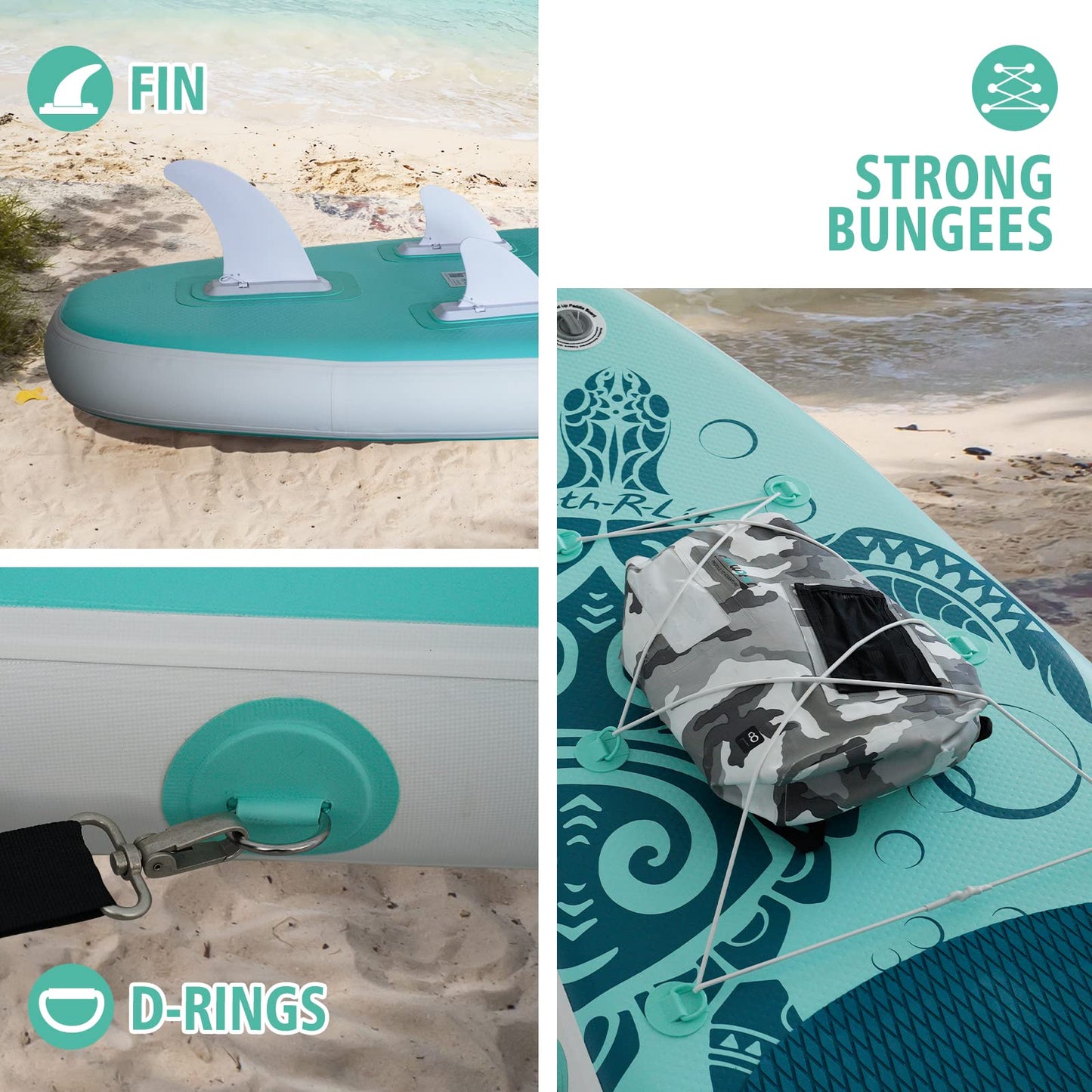 FEATH-R-LITE Aufblasbares SUP Board, Surfbrett mit komplettem Zubehör, verstellbares Paddel, Pumpe, Rucksack, Leine & Dry Bag, für Erwachsene