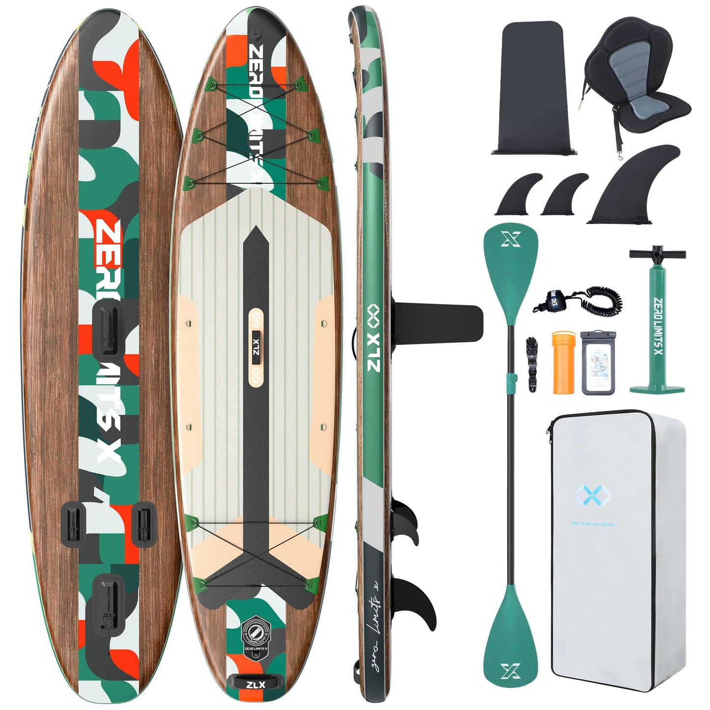 ZLX SUP Board 320cm mit Sitz, aufblasbar & stabil, rutschfestes Deck, inkl. Pumpe, ideal für Erwachsene, Familien & Anfängerfreundlich