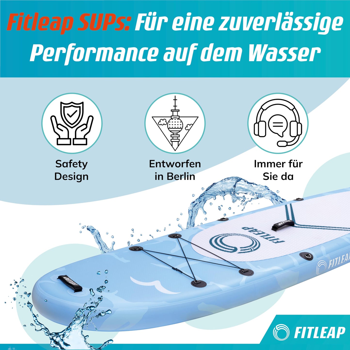 Fitleap Premium SUP Board aufblasbar, Set mit Hochdruckpumpe, verstellbarem Paddel & Rucksack, ideal für Anfänger & Profis, Yoga & Surfen