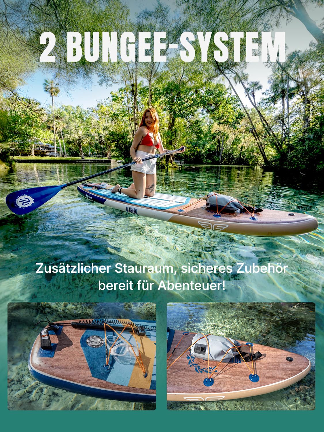 Niphean Extra Groß SUP Board für 2+1 Personen/Familien, anfängerfreundlich mit Balancierflügel, inkl. Zubehör & wasserdichter Handyhülle