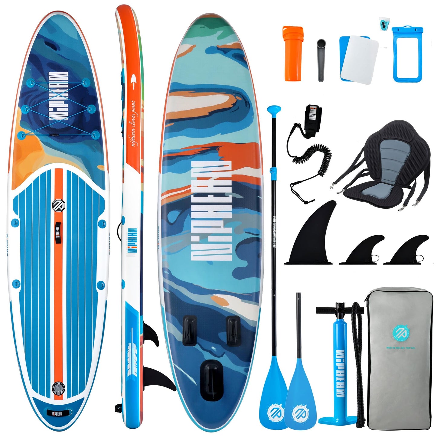 Niphean SUP Board 320cm für Erwachsene, bis 200kg Tragkraft für 2 Personen, inkl. Sitz & Zubehör, Paddleboard für alle Fähigkeitsstufen
