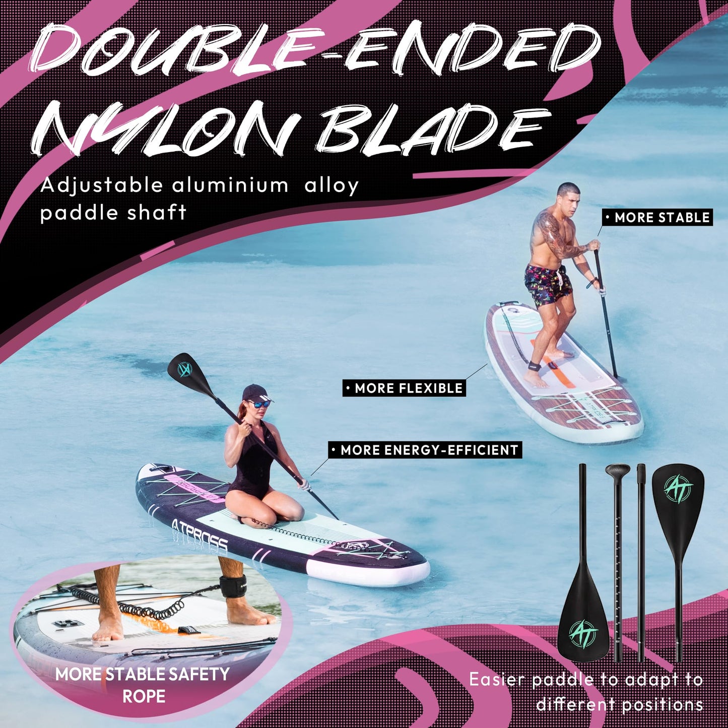 ATPROSS 350x89x15cm Inflatable SUP Board, extra breit & stabil, 200kg, inkl. Zubehör-Set & Rucksack, Kajak-Board für Yoga, Angeln & Surfen