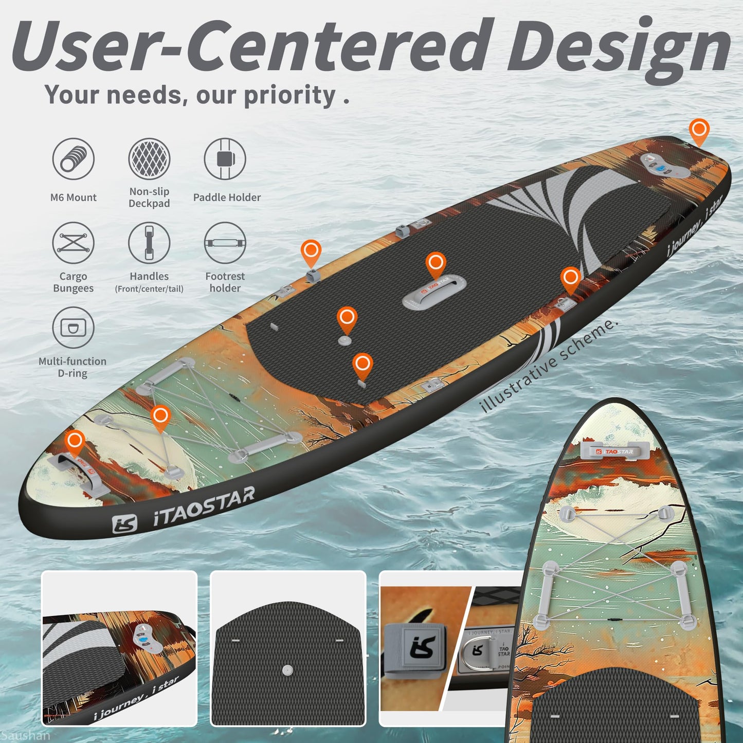 iTAOSTAR N01B SUP Board, aufblasbar & extra breit 35" für bessere Balance, Paddle Board für Erwachsene aller Levels, inkl. Premium Zubehör