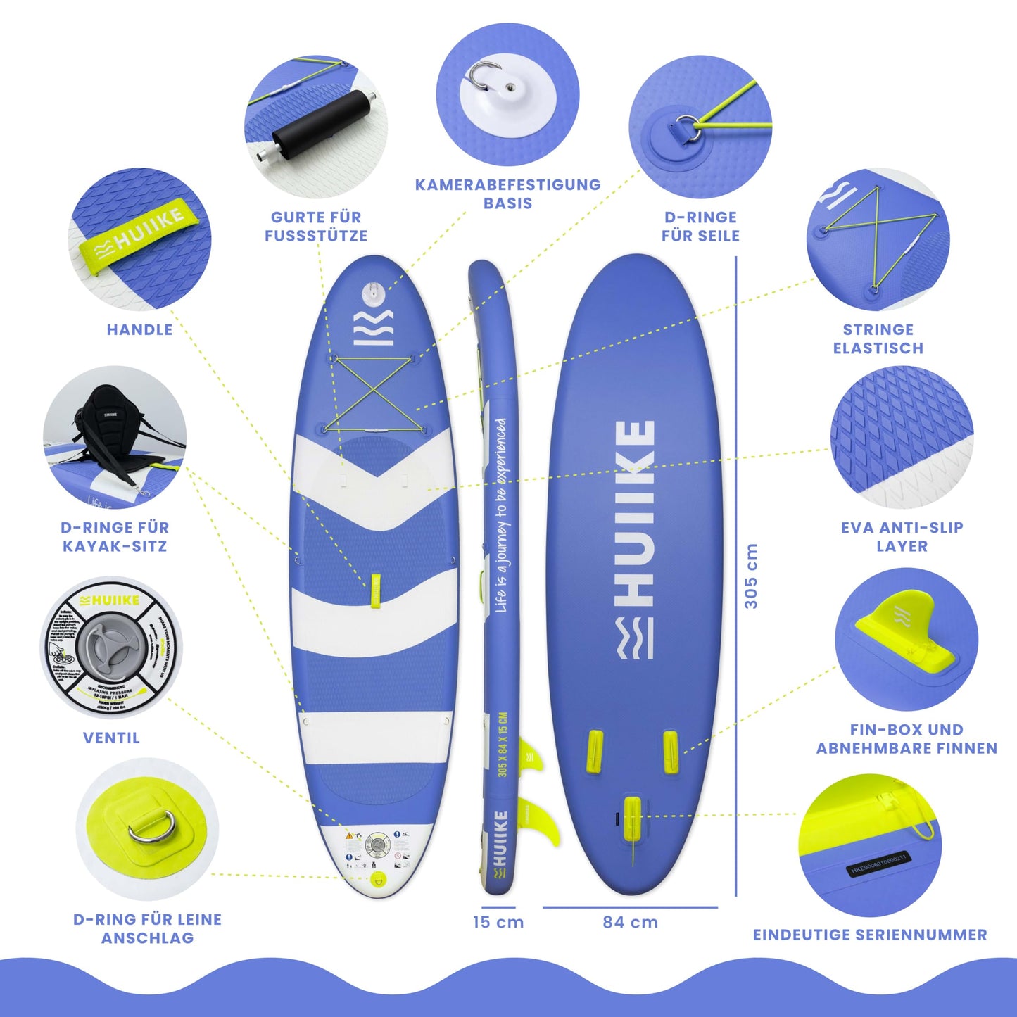 HUIIKE SUP Board aufblasbar mit Aluminium-Paddel & Zubehör, stabiles & langlebiges Stand Up Paddleboard Set für Erwachsene & Anfänger