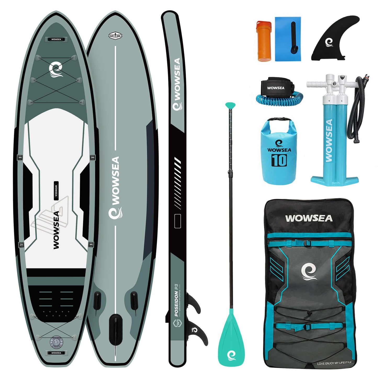WOWSEA Poseidon P3 Aufblasbares SUP Board, stabiles Touren-Paddleboard für Reisen & Freizeit, inkl. iSUP Zubehör, ideal für Lernen & Erholung