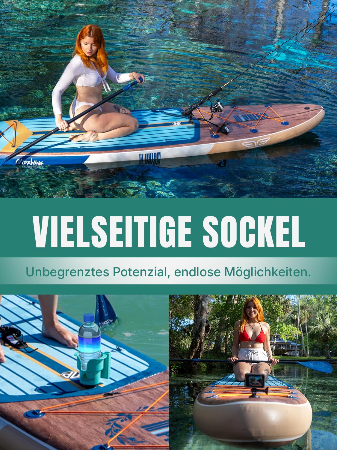 Niphean Extra Groß SUP Board für 2+1 Personen/Familien, anfängerfreundlich mit Balancierflügel, inkl. Zubehör & wasserdichter Handyhülle