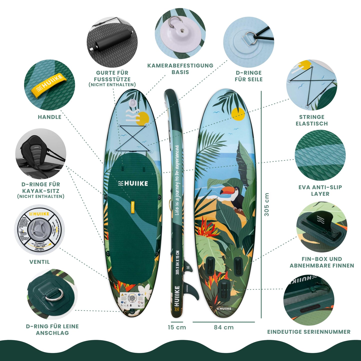 HUIIKE SUP Board aufblasbar, inkl. Aluminium-Paddel & hochwertigem Zubehör, stabiles & langlebiges Stand Up Paddleboard Set für Erwachsene