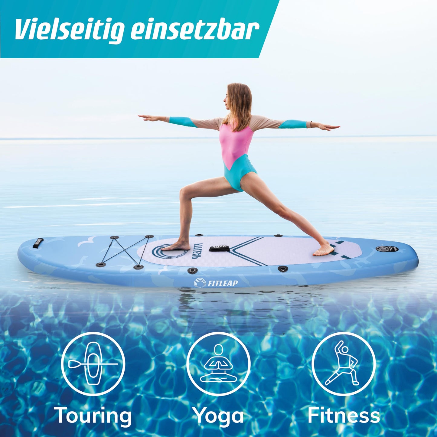 Fitleap Premium SUP Board aufblasbar, Set mit Hochdruckpumpe, verstellbarem Paddel & Rucksack, ideal für Anfänger & Profis, Yoga & Surfen