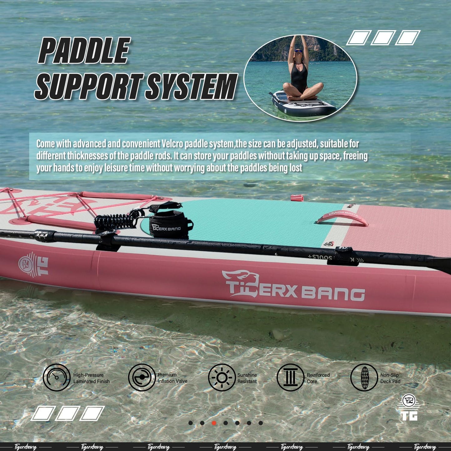 TIGERXBANG SUP Board 320x82x15cm, aufblasbar mit Doppelpaddel & Kajak-Sitz, robustes Stand Up Paddleboard, Defender-Pro Kollektion Rosa
