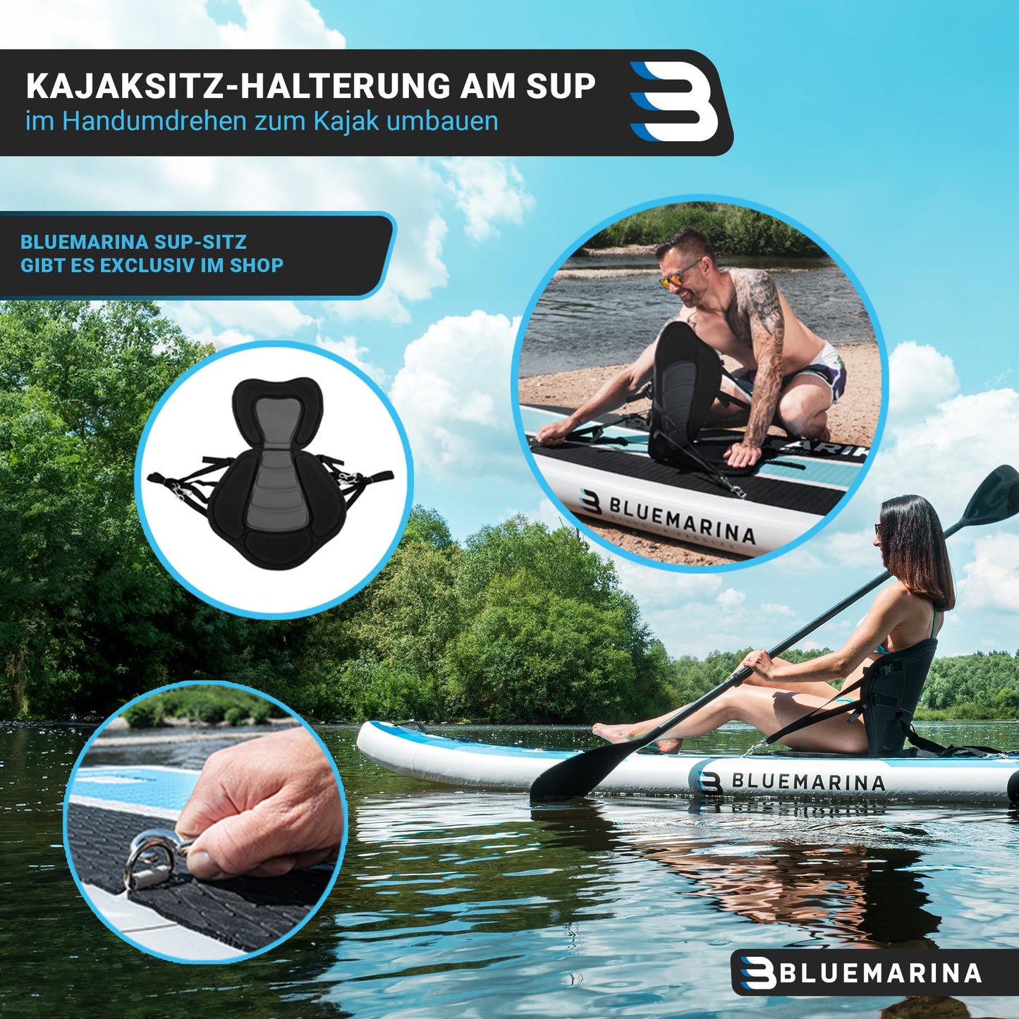 Bluemarina Ariki SUP Board aufblasbar 325x86x15cm, 140kg Tragkraft, inkl. Paddel-Set & Surfbrett-Zubehör, 5 Jahre Garantie