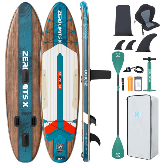 ZLX SUP Board 320cm mit Sitz, aufblasbar & stabil, rutschfestes Deck, inkl. Pumpe, für Erwachsene, Familien & einsteigerfreundlich
